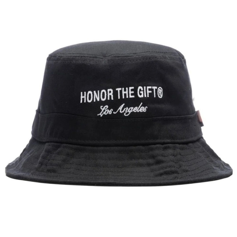 Honor The Gift Los Angeles Black Cotton Bucket Hat Embroidered Logo Streetwear